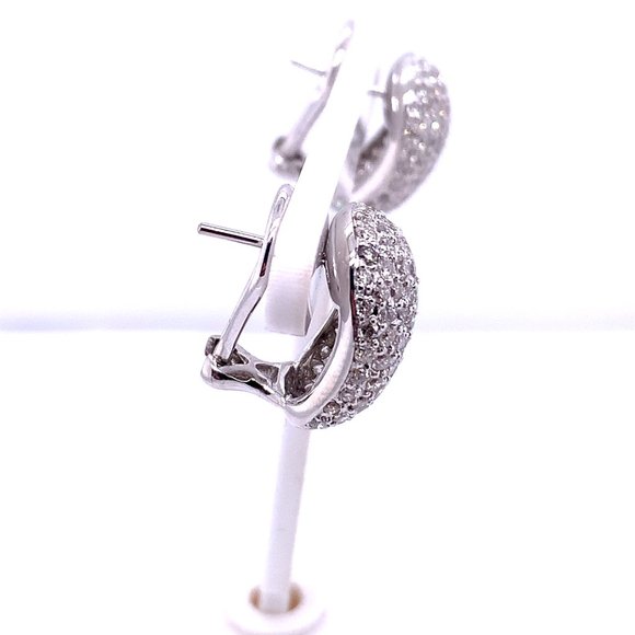 18K Solid White Gold Pave Diamond Earrings (3.08 CTW) - Picture 2 of 4